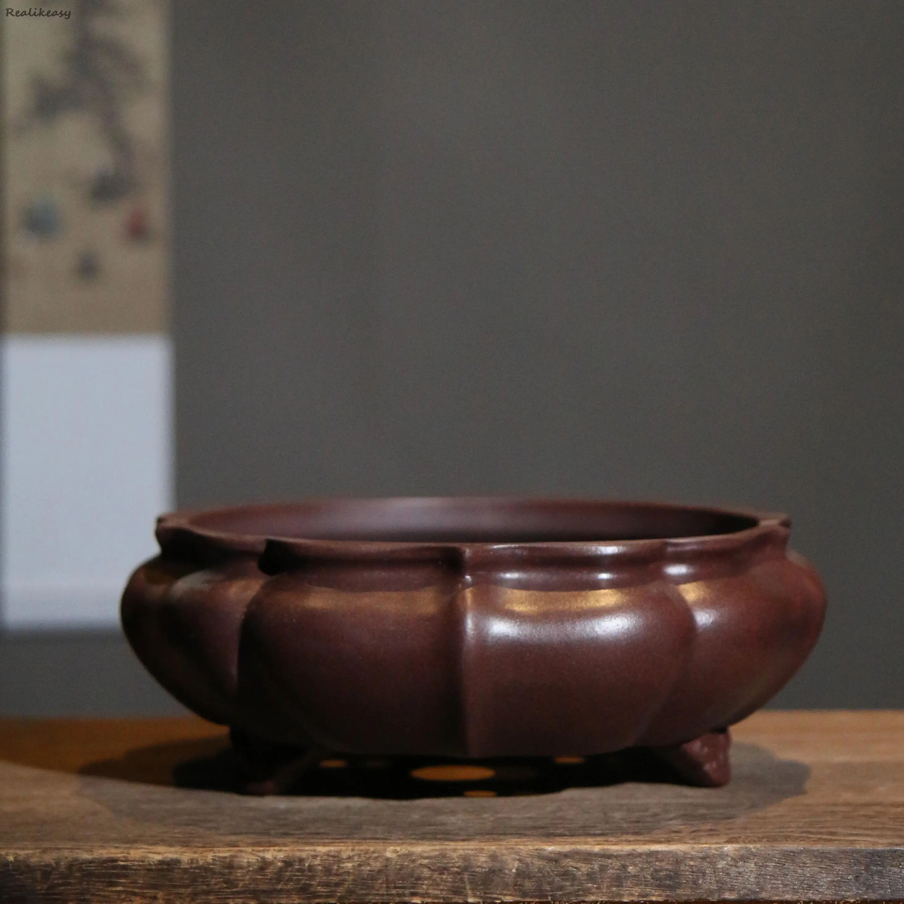 realikeasy Große Größe Lila Sand Blumentopf Runde Chinesischen Traditionellen Multifunktionale Desktop Sukkulenten Blumentopf Bonsai Topf Mit Loch LC311