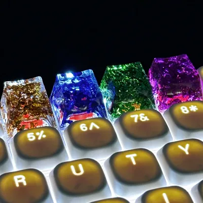 4PCS handgemachte Harz Tastenkappe benutzerdefinierte transparente goldene blaue Folie OEM Profil R4 für Gaming Tastatur MX Achse Persönlichkeit Tastenkappen