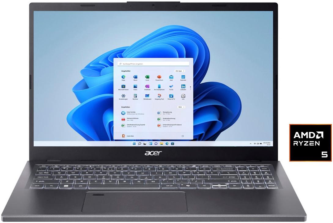 ACER Notebook "Aspire 15", grau (steel grau), 16 GB RAM 512 GB SSD, Ryzen 5, Windows 11 Home, Notebooks