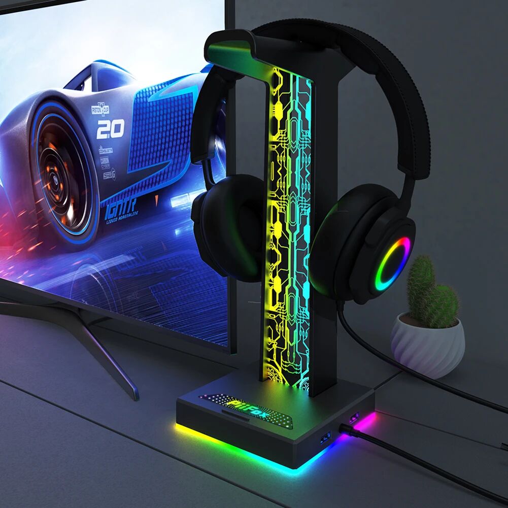 COOLMOON RGB Gaming Kopfhörer ständer Dual USB Port 3,5mm Audio Port 10 Lichteffekte Desktop Gaming Headset Halter Kleiderbügel für Gamer PC