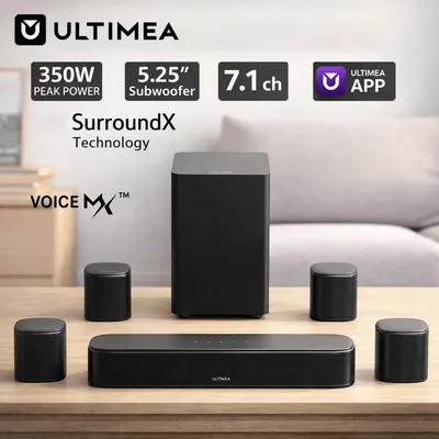 ULTIMEA Aura S4T 350W 7.1-Kanal Soundbar-Set für TV mit Subwoofer, 4 Surround-Lautsprechern & Montagehalterungen, Heimkino-Surround