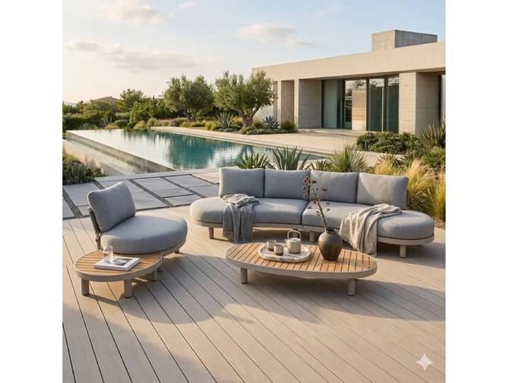 OUTLIV. Washington Loungeset inkl. Loungetische Aluminium/Akazie/Olefin Sand Hellgrau