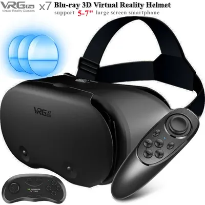 Original VRGpro X7 VR Virtual Reality 3D-Brillenbox VR Google Kartonhelm für IOS Android 5-7" Smartphone, Wireless Rocker