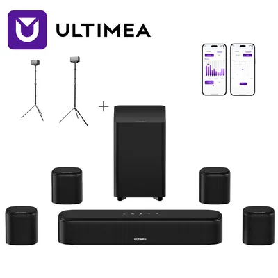 ULTIMEA 7.1-Kanal Soundbar-System für TV Set mit Lautsprecher-Ständern, 4 Surround-Lautsprecher, App-gesteuerter Surround-Soud