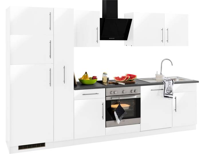 Küchenzeile, Holzwerkstoff, Grau & Weiß, 310×60 cm, Mit E-Geräten, Modern, WIHO KÜCHEN