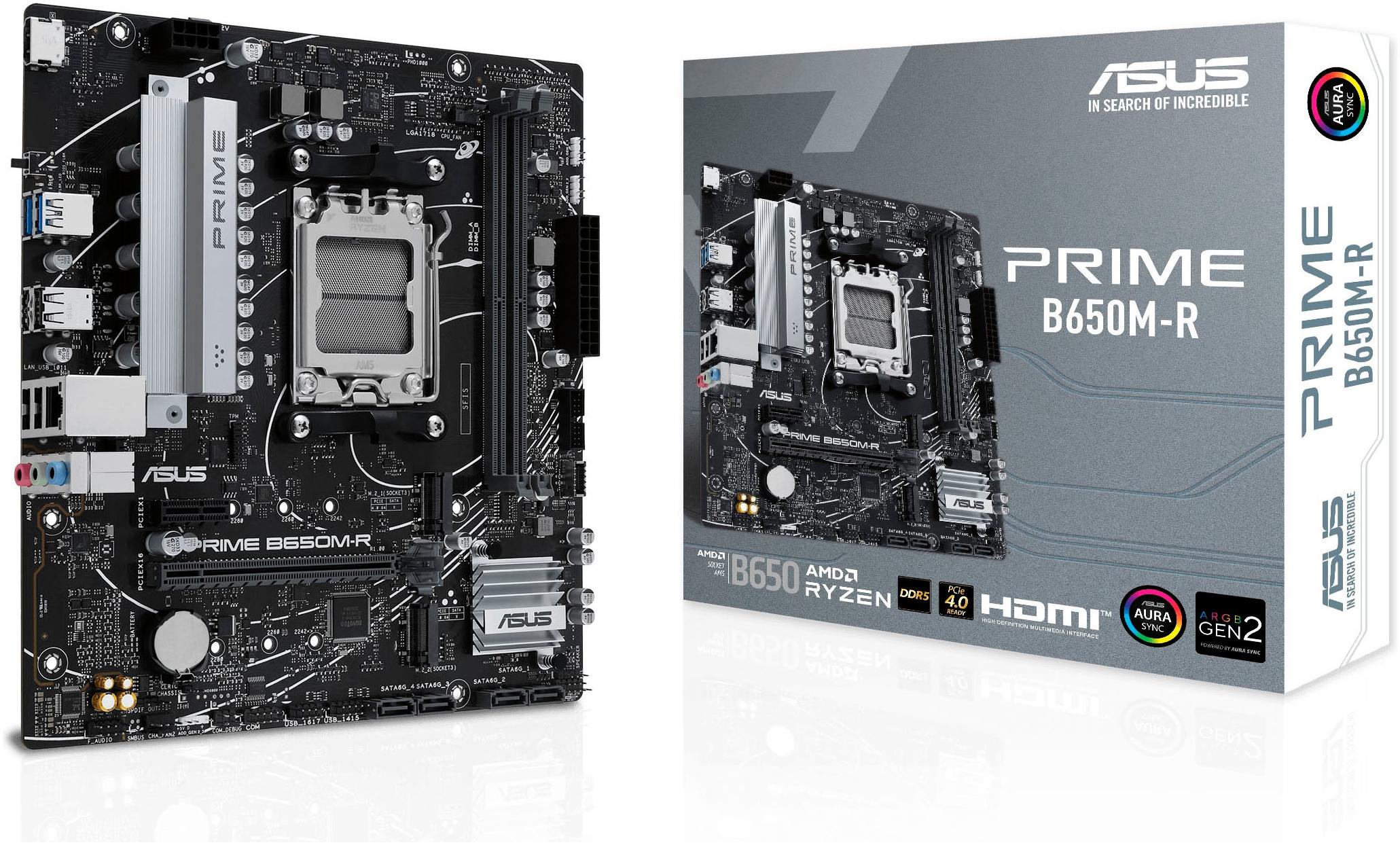 ASUS Mainboard "PRIME B650M-R", silber (silber, schwarz), B:23,6cm T:22,1cm, Mainboards