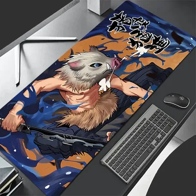 Mauspad Demon Slayer Inosuke Gaming Laptops Tastaturmatte Schreibtischunterlage PC Zubehör Schreibtischschutz Anime Gamer Teppich Mousepads XL