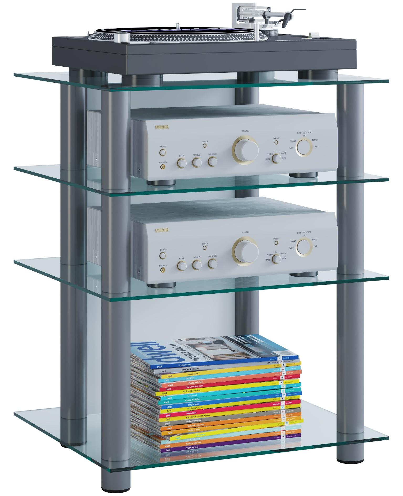 Wohnzimmertisch VCM "Hifi Möbel Rack Alu Glas Phono Mediaregal Bilus", weiß (klarglas), B:59cm T:48cm, Sideboards, TVRack