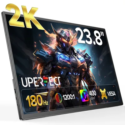 UPERFECT 2K 180Hz tragbarer Monitor 23,8" 2560x1440 QHD 107% SRGB IPS FreeSync Gaming Monitor USB-C HDMI Große Arbeit Home Office Zweiter Monitor VESA Montagebarer, verstellbarer Neigung & Höhe für