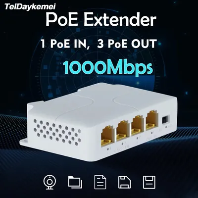 100/1000M POE Extender 4 Port Gigabit Netzwerk Switch Repeater IEEE802.3af/at Plug&Play für PoE Switch NVR IP Kamera AP
