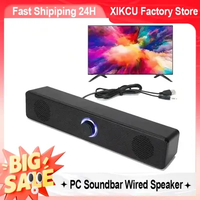 XIKCU Drahtlose Bluetooth- und PC-Soundbar, kabelgebundener Lautsprecher, USB-betriebene Soundbar für TV, PC, Laptop, Heimkino, Surround-Audiosystem