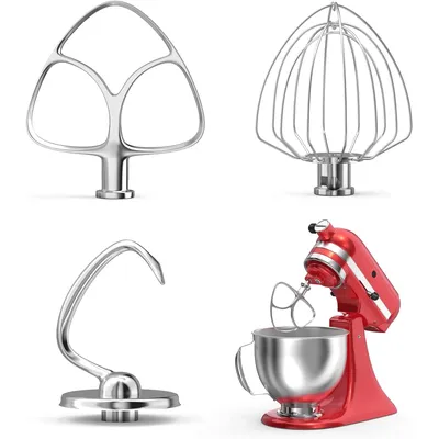 3-teiliges Edelstahl-Mixer-Aufsatzset für KitchenAid 4,5/5 QT Kippkopf-Mixer, K45WW Drahtschneebesen, K45DH Knethaken & K45B