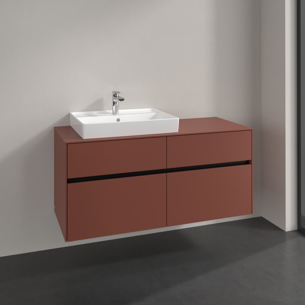 Villeroy und Boch Collaro Waschtischunterschrank C082B0AH 120x54,8x50cm, Waschtisch links, LED-Beleuchtung 8,8 W, wine red