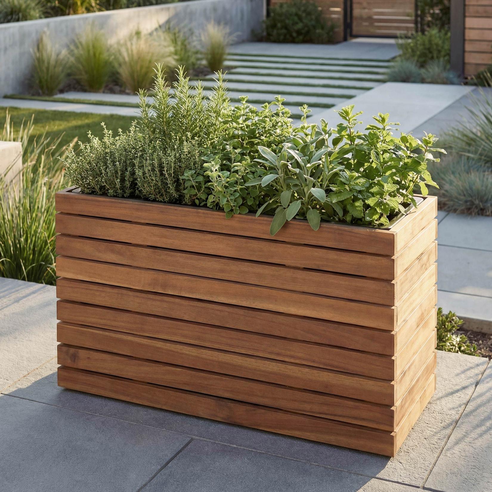 Pflanzkasten MCW-L21, Pflanzkübel Blumentopf Hochbeet, eckig 41x63x23cm Outdoor Akazie Holz MVG-zertifiziert ~ hellbraun