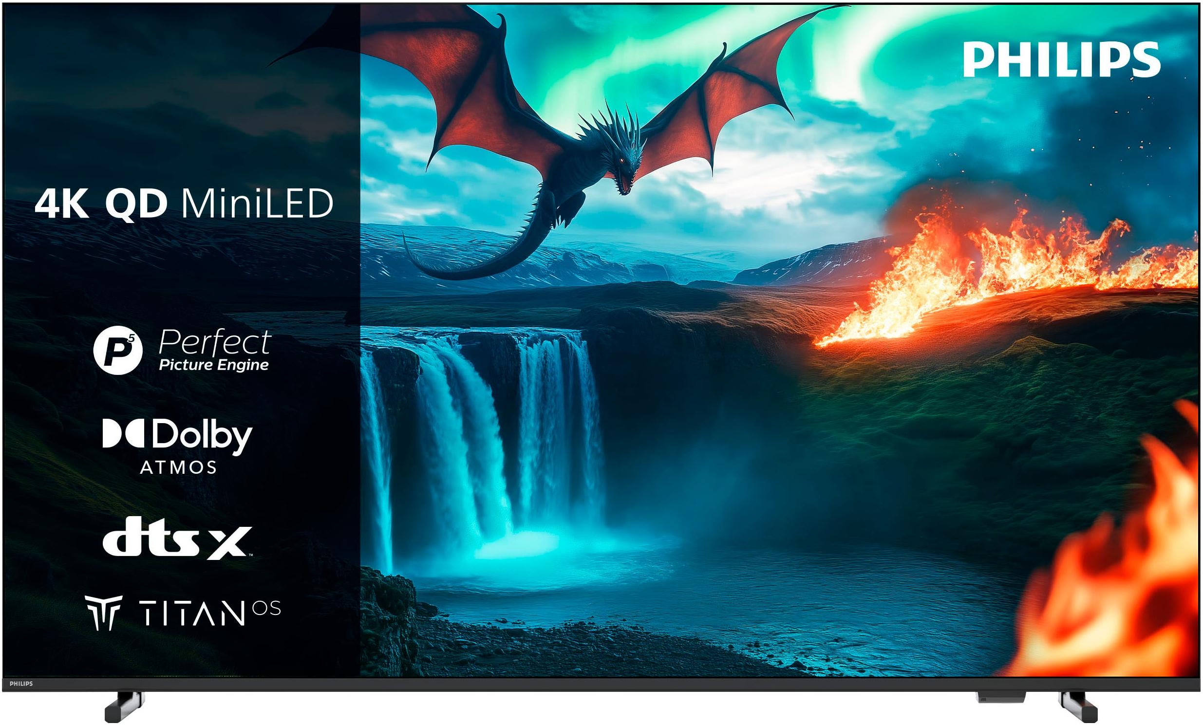 PHILIPS QLED Mini LED-Fernseher "75MLED810/12", Energieeffizienz: F (A-G), schwarz, 75 ″, Fernseher, P5 Perfect Picture Engine, HDR10+, Dolby Atmos, Alexa intergriert