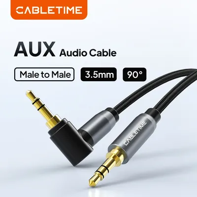 CABLETIME AUX-Kabel, 90-Grad-Lautsprecherleitung, Audiokabel, 3,5-mm-Klinkenstecker, Kopfhörer-Lautsprecherkabel für Kopfhörer, Huawei Xiaomi Beats