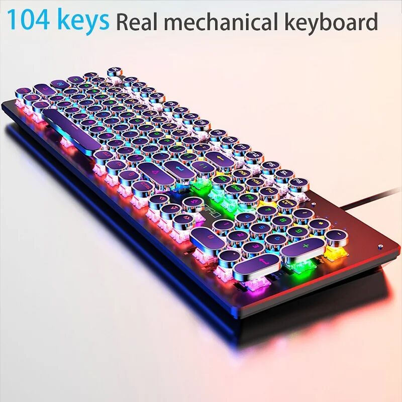 Whxmsh Retro Punk Mechanische Tastatur Blau Schwarz Braun Schalter 104 Tasten USB Wired Gaming Tastaturen RGB Hintergrundbeleuchtung Für PC Laptop Gamer
