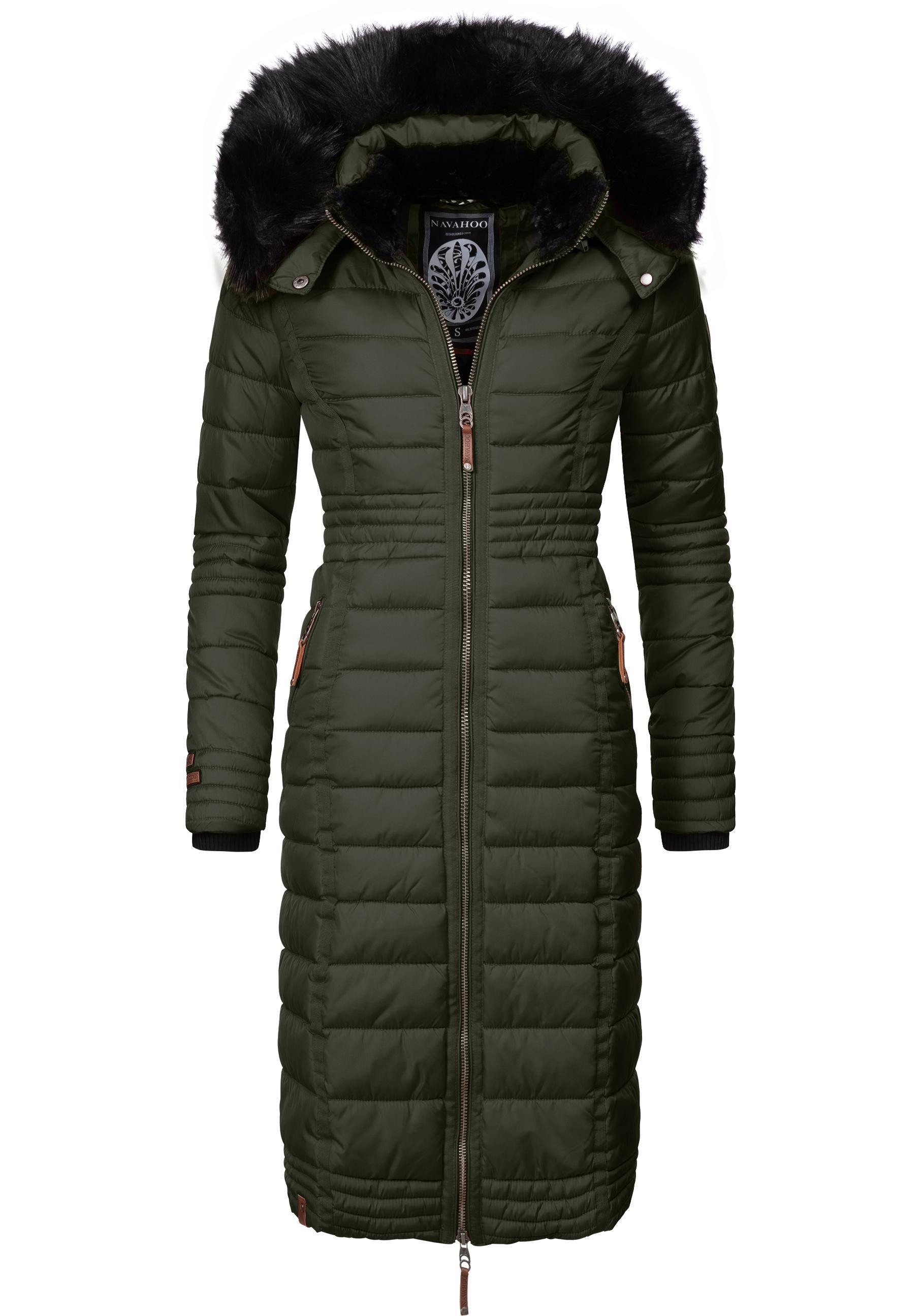 Wintermantel NAVAHOO "Umay", Damen, Gr. XXL (44), grün (olivgrün), Oberstoff: 100% Polyester. Futter: 100% Polyester. Wattierung: 100% Polyester. Ärmelfutter: 100% Polyester. Kunstpelz: 90% Polyacryl, 10% Polyester, tailliert ca. Mitte Knie, Ärmel ohne Ärmelschlitz normaler Saum, Mäntel Wintermantel, langer Damen Winter Steppmantel mit Kunstfellkapuze