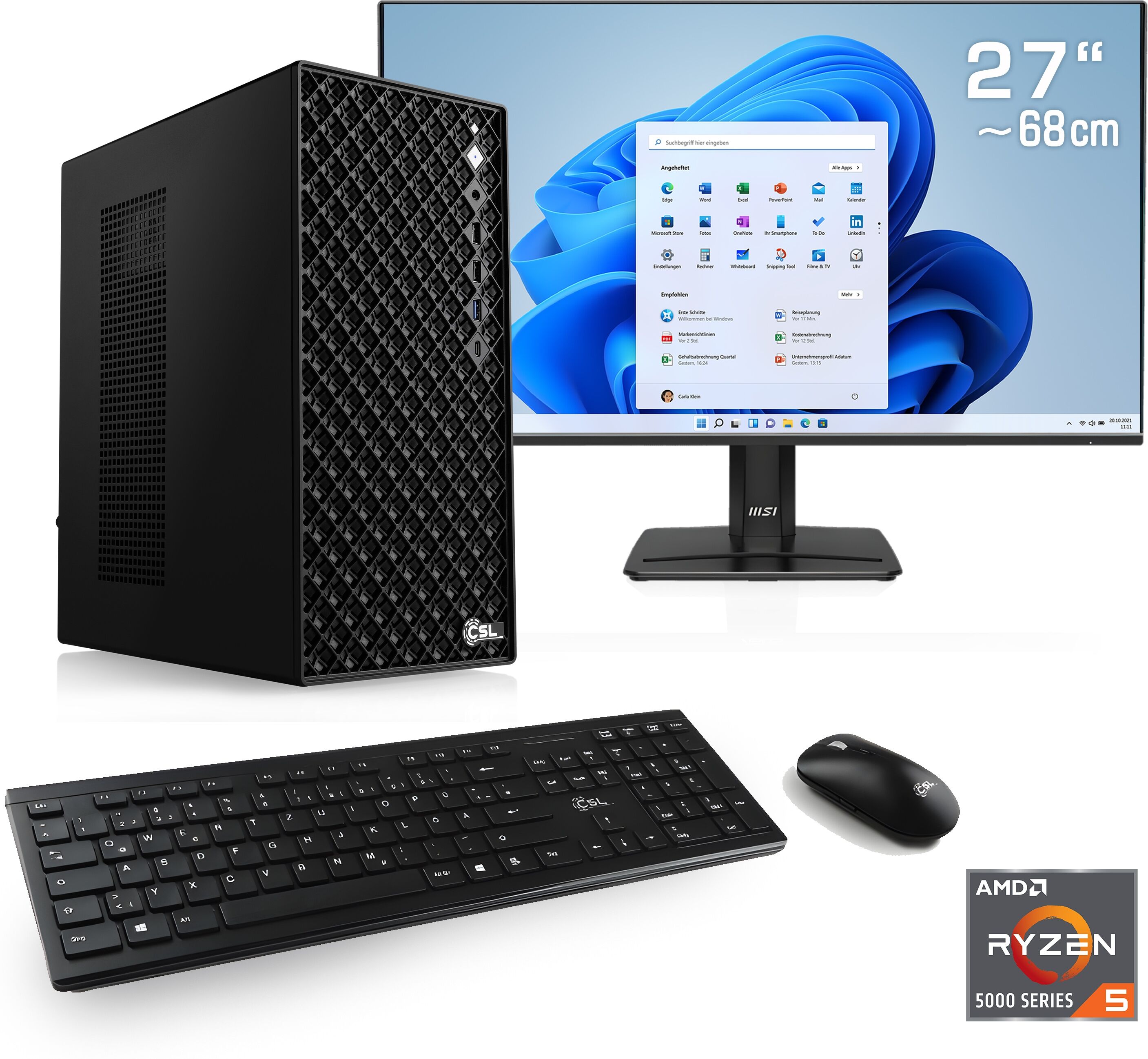 CSL PC-Komplettsystem "Mystic V24148", Energieeffizienz: E (A-G), schwarz, Microsoft Windows 11 Home (64 Bit), 16 GB RAM 1.000 GB SSD, Computer_Komplettsysteme