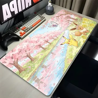 Mauspad Gaming PC-Zubehör Eevee Gamer Cabiner Tastaturunterlage XXL P-Pokémon Desktop-Mausmatte Teppich Kawaii Gummi-Mauspad