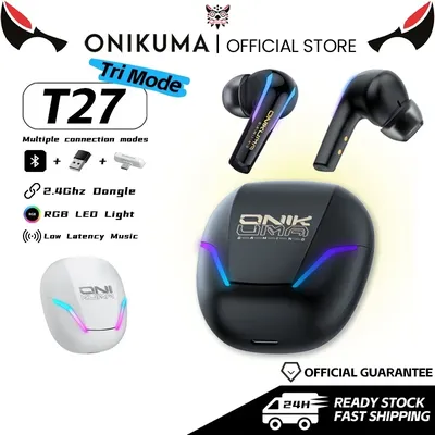 ONIKUMA T27 Drahtlose Kopfhörer 2,4 GHz Dual Mode Ohrhörer Niedrige Latenz Gaming Headset Mit Lade Box Touch Control Headsets RGB