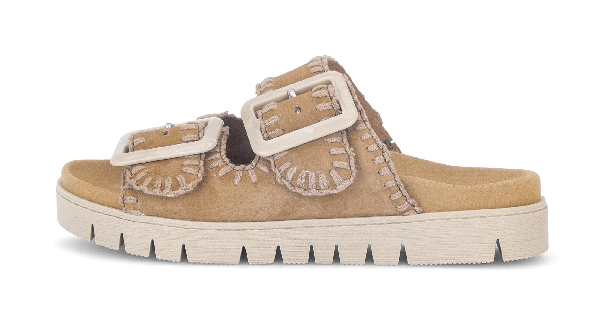 Pantolette GABOR, Damen, Gr. 42, braun, Ziegenveloursleder, Schuhe Pantolette, Sommmerschuh, Schlüpfschuh mit Plateauabsatz