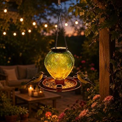 Solarbetriebene Vogelfutterlaterne, Außenhängeleuchte, wasserdichte Vogelfutterstation aus Metall Bewässerungsleuchte mit warmweißem LED-Licht für Garten, Terrasse, Balkon, Baum, Hof, Villa,