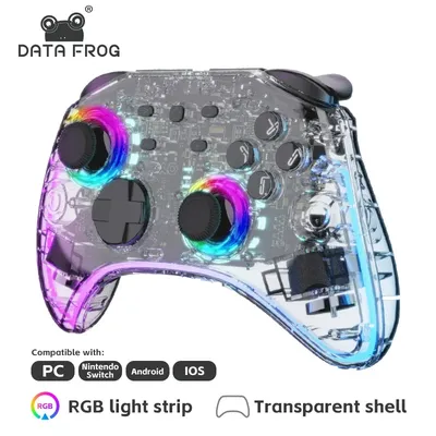 DATA FROG Transparenter kabelloser Gamepad-RGB-LED-Gaming-Controller mit Audio-Buchse für Switch OLED PC Steam Deck Android Smartphone