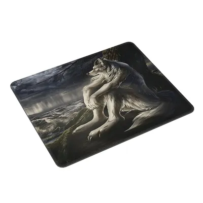 Emo weißer Wolf sitzend traurig Meme Mauspad Computer Tastatur Mauspad Gaming PC Laptop Schreibtischunterlage Bürozubehör Tischmatten