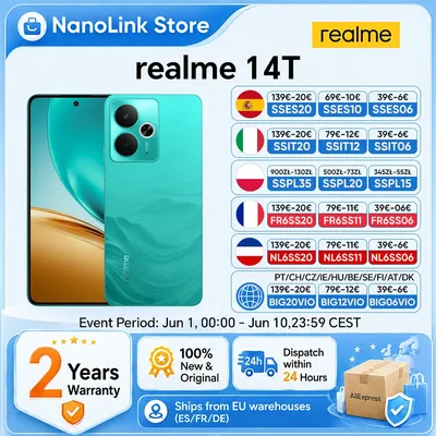 realme 14T 5G Smartphone EU-Version MediaTek Dimensity 6300 6,67 Zoll AMOLED 120Hz Display 6000mAh Akku 45W schnelles Laden