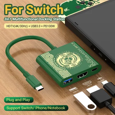 PD100W Spiele-Dockingstation für Switch/OLED, TV-Dock-Modus, USB-C zu 4K HDTV mit USB 3.0 Hub für Steam Deck, Handy, iPad, Laptop