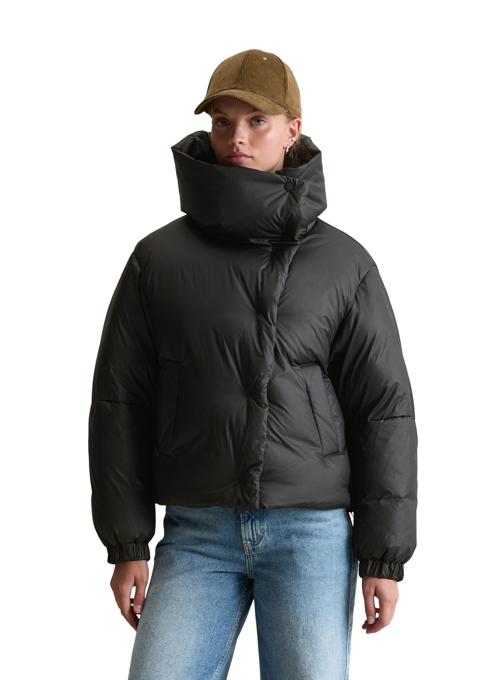 Outdoorjacke MARC O'POLO DENIM "aus recyceltem Polyester-Ripstop", Damen, Gr. XXL, schwarz, Obermaterial: 100% Polyester. Füllung: 70% Daune, 30% Feder, unifarben, loose fit, Bündchen, Jacken Outdoorjacke