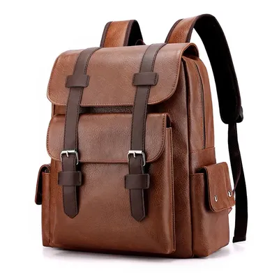 Leder Schulter Rucksack Wasserdicht Männer Retro Große Kapazität Casual Business Laptop Taschen für Studenten Schultasche Reise Mode