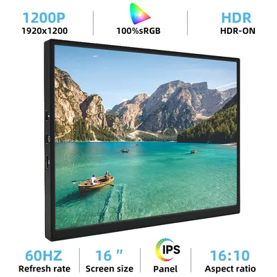 ZSUS 16" tragbarer Monitor 100% sRGB 1200P IPS-Bildschirm Reise-Gaming-Computer-Display für Steam Deck Laptop Switch PS4 PS5 Xbox