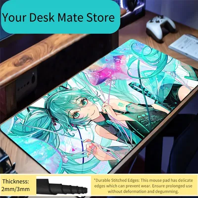 Hatsune Miku Tech Weißes Kleid Anime Gaming Mauspad, Erweiterte Große Rutschfeste Schmutzabweisende Schreibtischunterlage