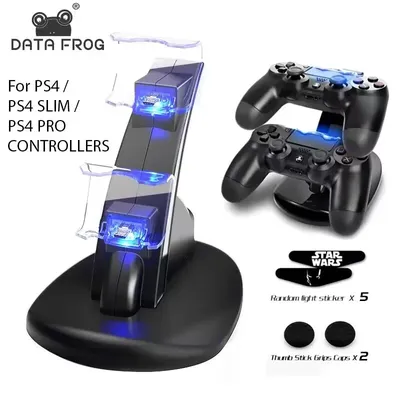 DATA FROG Controller Ladegerät für PlayStation 4, LED Dual-USB-Ladestation für Dualshock 4/PS4 Slim Pro Gaming Controller