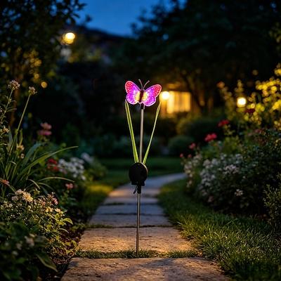 Solarbetriebene Schmetterlings-Gartenleuchten, farbenfrohe LEDs mit Schmetterlingsmotiv, wasserdichte Solar-Erdspießleuchten für Garten, Hof, Terrasse, Rasen und Wege