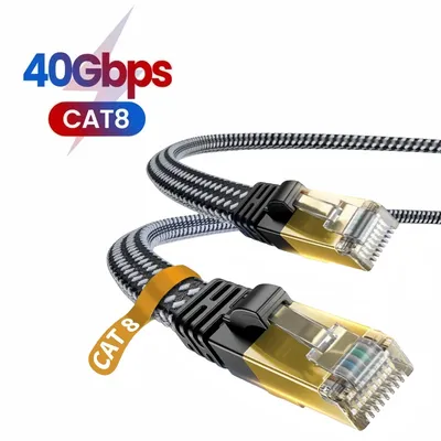 MIZIQIER langes CAT 8 flaches Netzwerk-Internetkabel 40 Gbit/s SFTP RJ45 LAN-Kabel Patchkabel für Modem-Router Gaming PC PS4/5/6 Xbox