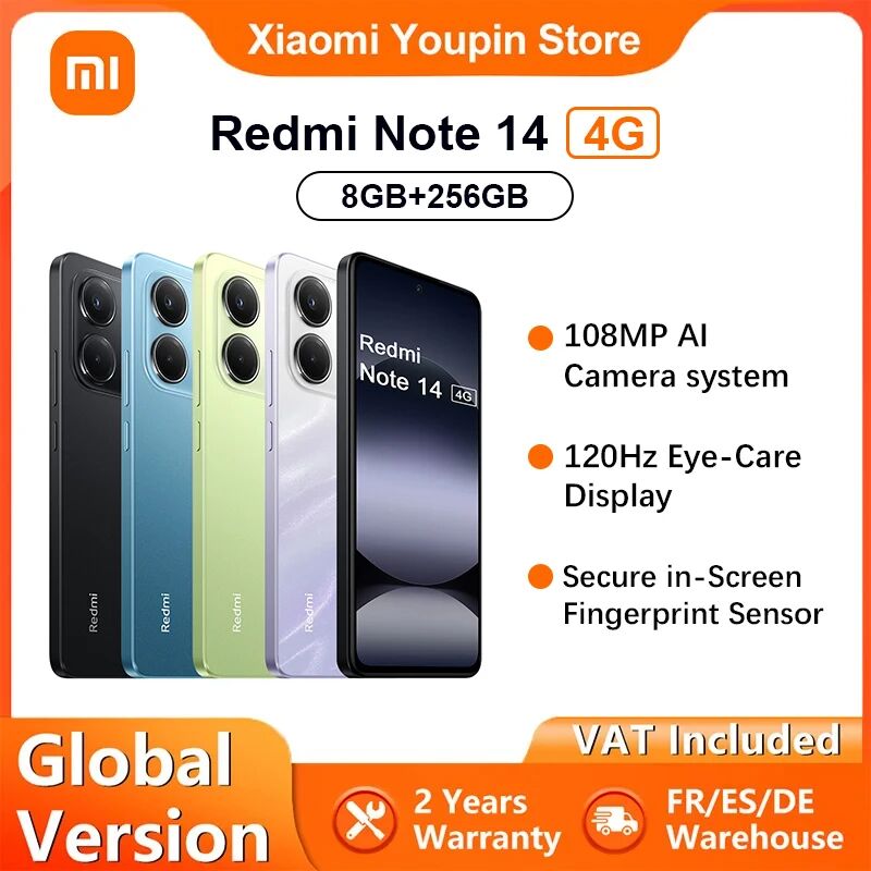 Globale Version Xiaomi Redmi Note 14 4G Smartphone MediaTek Helio G99-Ultra 108MP AI Kamera 5500 mAh Akku 6,67" 120Hz Display