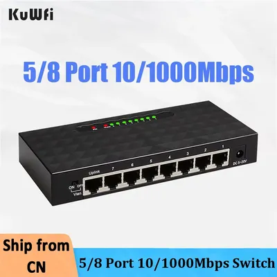 KuWFi Gigabit Ethernet Switch 5/8Port High Fast RJ45 Hub Internet Splitter Smart Switch Ethernet Netzwerk Switch 10/100/1000Mbps