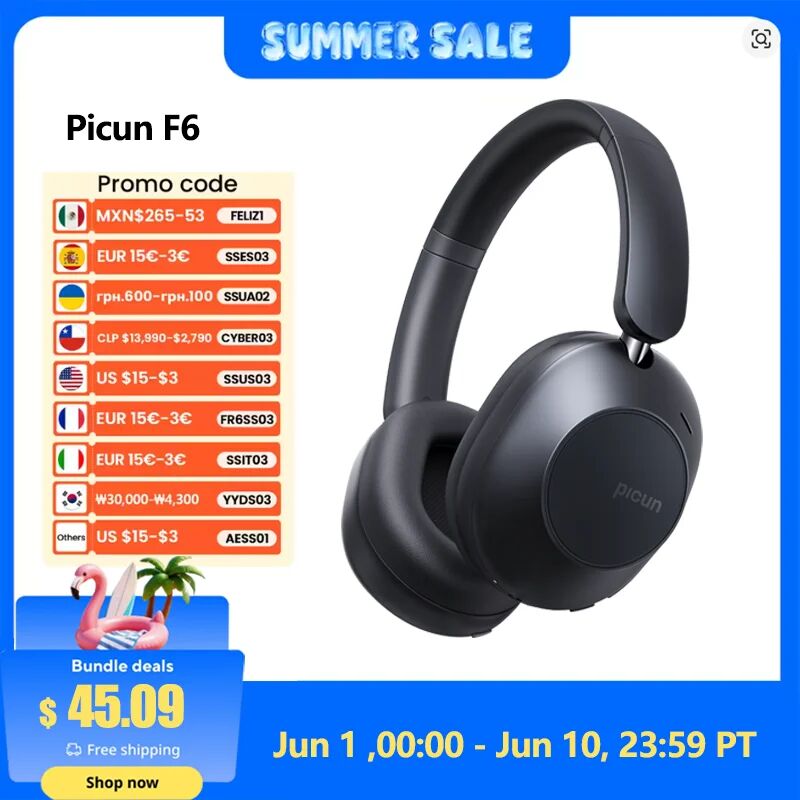 Picun F6 Active Noise Cancelling Drahtlose Kopfhörer Kopf Tracking 3D Audio 40mm Hi-Res ANC Bluetooth Headset HIFI APP Steuerung