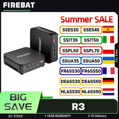 FIREBAT R3 Mini-PC, AMD Ryzen 3 4300U Quad-Core bis zu 3,7 GHz, 16 GB LPDDR4, 512 GB SSD, AMD Radeon Grafik, HDMI + DP + USB-C Triple 4K Display, Dual M.2 Erweiterung, Gigabit RJ45 WiFi 6 Bluetooth 5.2, 6×USB-Anschlüsse, extrem leiser Betrieb