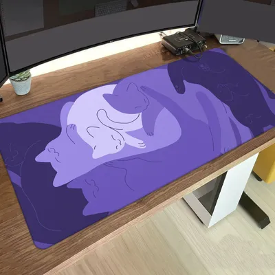 Lila Katzen Schreibtischunterlage Katze Mauspad Büro Gaming Laptop Mauspads, dunkles Magenta Mousepad süß, Kawaii Schreibtischunterlage großer Gamer Teppich