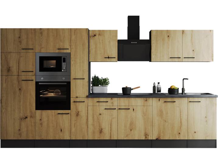 Küchenzeile RESPEKTA Oliver , küche: grau, front: artisan eiche nachbildung, korpus: grau matt, arbeitsplatte: granit optik, B:370cm H:205cm T:60cm, Komplettküchen-Sets, Küchenzeile, Breite 370 cm, 90 cm Arbeitshöhe, in exklusiver Konfiguration für OTTO