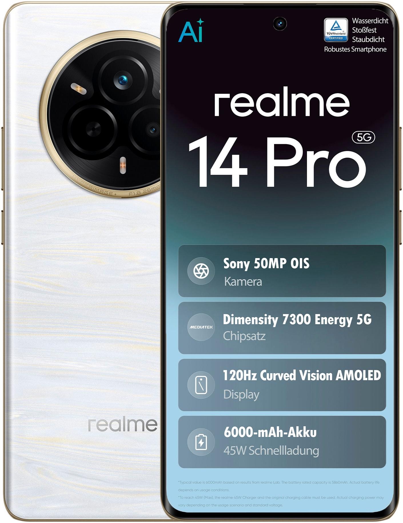 REALME Smartphone "14 Pro 5G", weiß (pearl weiß), 256 GB, Mobiltelefone
