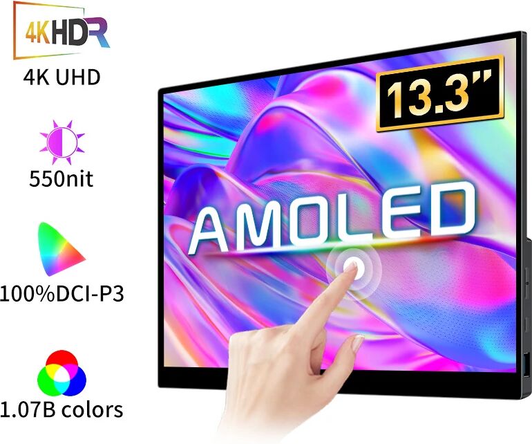 VCHANCE 13,3 Zoll 4K OLED Touchscreen Tragbarer Monitor 3840*2160 mit Typ-C HDMI-kompatibel für Handy PC Laptop Gaming Monitor