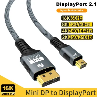 Mini DisplayPort zu DP Kabel DP2.1 Bidirektionaler Konvertierungsadapter 16K@60Hz 4K@144Hz für Gaming Laptop MacBook Air Projektor