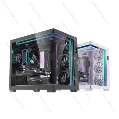 ATX Gaming PC-Gehäuse mit Gehärtetem Glas Desktop-Computer-Chassis MATX-Gehäuse USB3.0 Kühlsystem 360° Panorama-Anzeige Computergehäuse