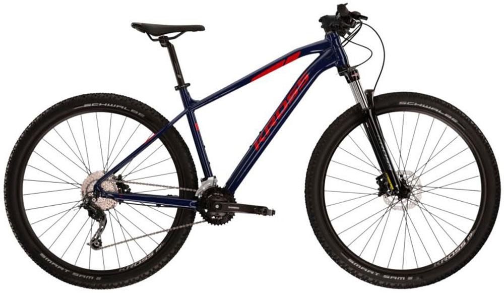 Mountainbike KROSS "KROSS MTB Hardtail Level 2.0 29" blau 18 Gänge" Gr. 56, blau (blau, schwarz), Fahrräder, Herren, 56cm, 29 Zoll (73,66cm) hinten: 29 Zoll (73,66cm)