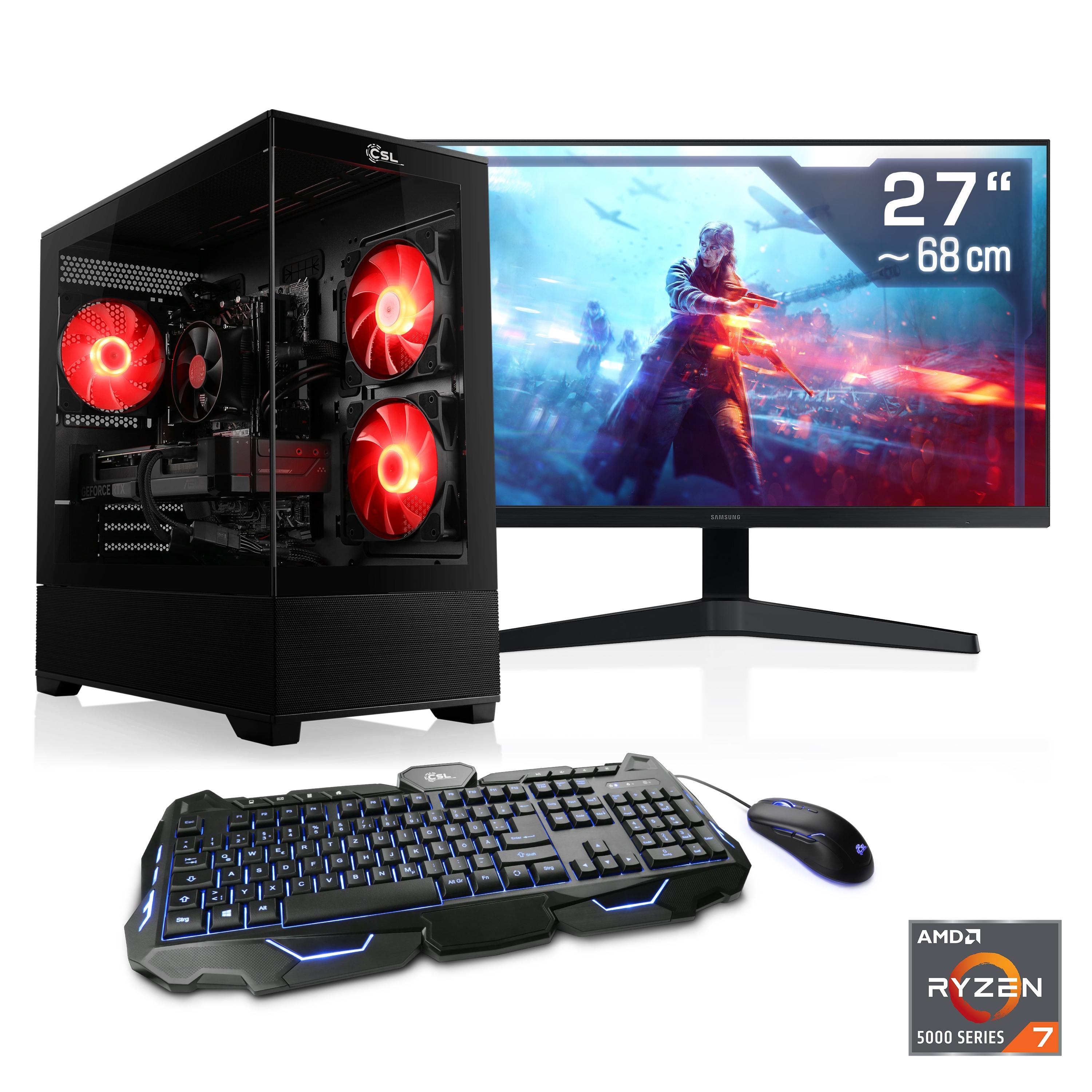 CSL Gaming-PC-Komplettsystem "AeroVision V24362", Energieeffizienz: E (A-G), schwarz, Microsoft Windows 11 Home (64 Bit), 16 GB RAM 500 GB SSD, Computer_Komplettsysteme
